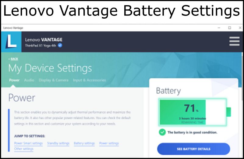 Lenovo Vantage Battery Settings