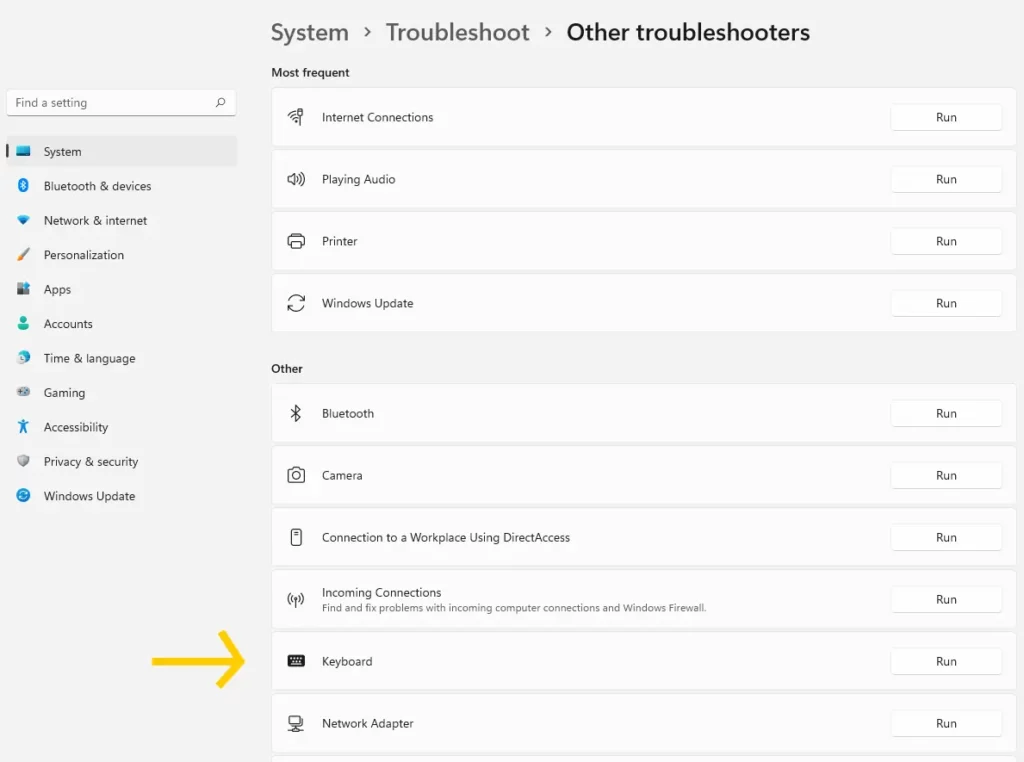 Run keyboard troubleshooter