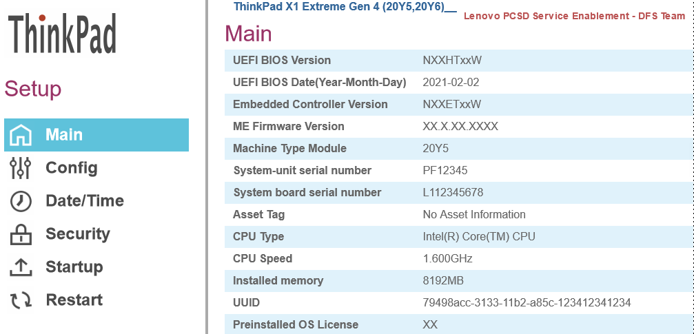 Lenovo BIOS Version example