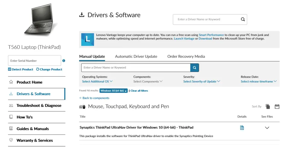 Download new Synaptics Touchpad driver from Lenovo