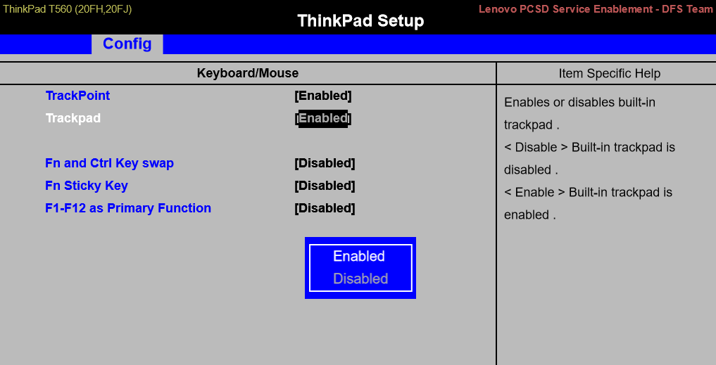 Lenovo BIOS Touchpad Settings