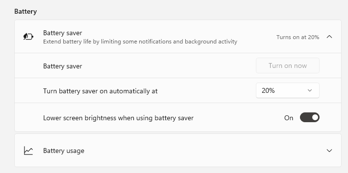 Windows Battery saver - adjust screen brightness