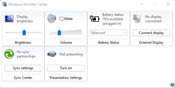Adjust screen brightness with Windows Mobility Center