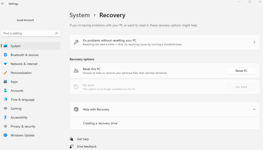 Windows Recovery Factory Reset
