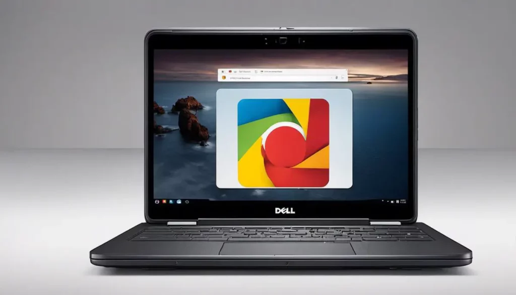 A Dell Chromebook with various applications on the screen.
