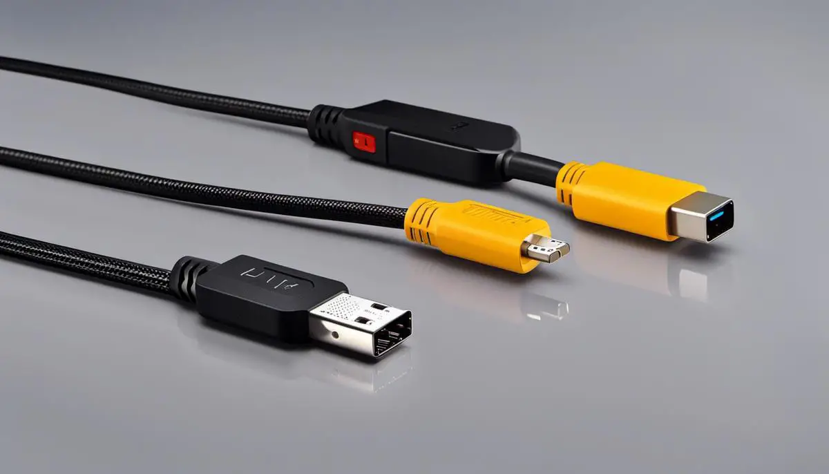 Image of different types of cables and adapters for connecting Lenovo laptop as a monitor