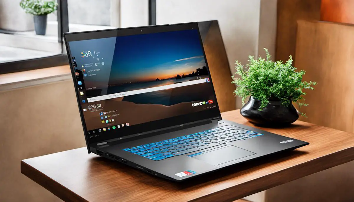 Image of a Lenovo IdeaPad laptop with its sleek design and vibrant display.