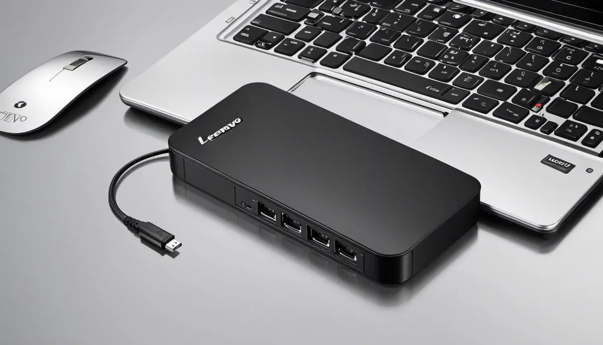 A variety of Lenovo laptop accessories, including chargers, docking stations, mice and keyboards, laptop batteries, and carrying cases.