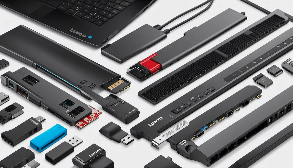 Illustration of different ports found on a Lenovo laptop