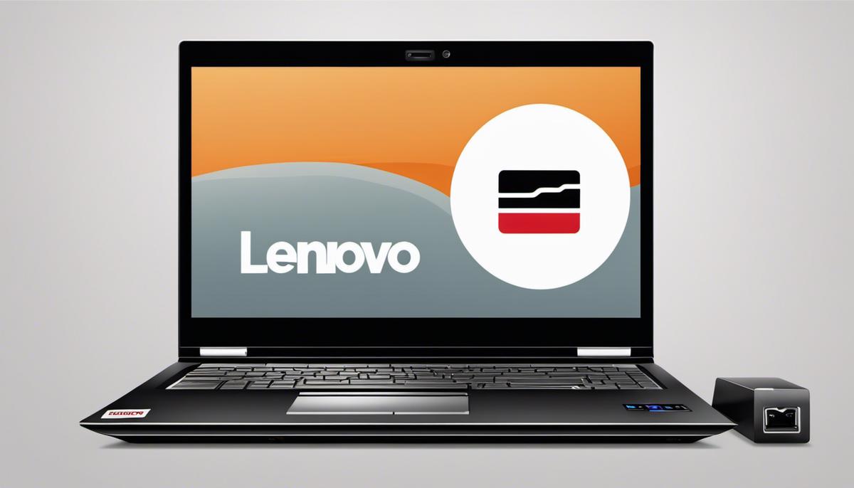 Illustration of a Lenovo laptop with WiFi icon and network adapter symbol