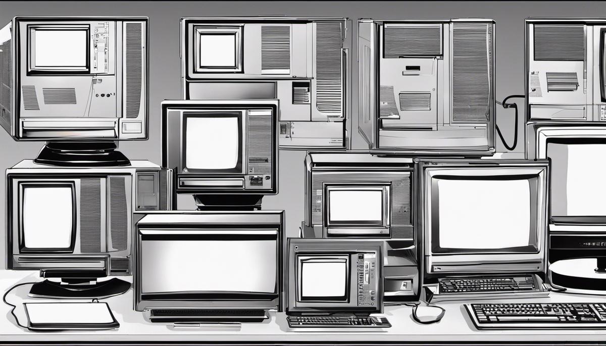 A variety of computer monitors with different sizes and resolutions