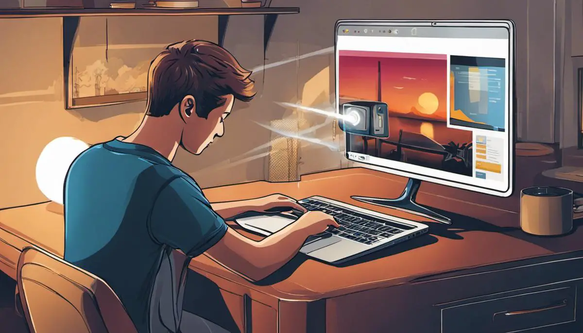 Illustration of a person using a Chromebook to check the Wi-Fi signal