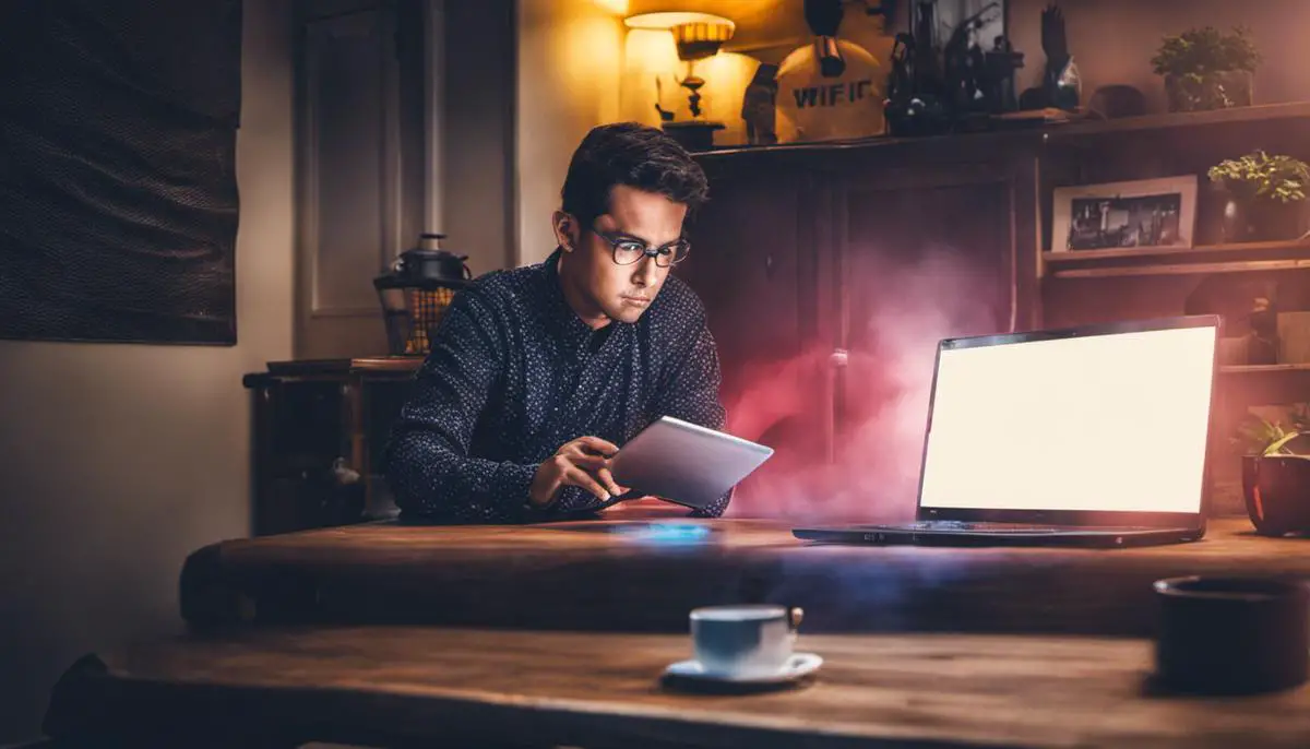 Image depicting a person troubleshooting a Lenovo laptop's WiFi disconnection issue